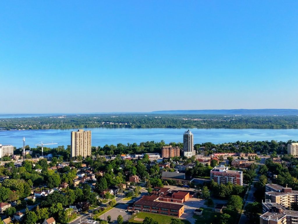 Aerial view of Hamilton, Ontario and Lake Ontario