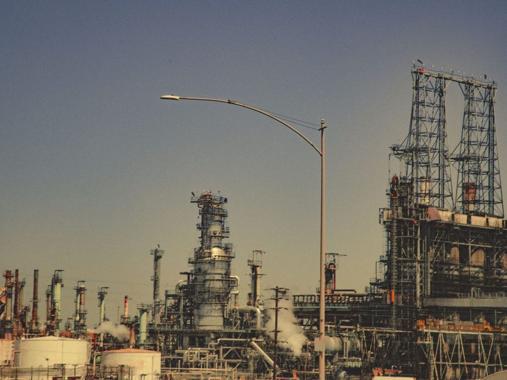 Industrial refinery with pipes and towers