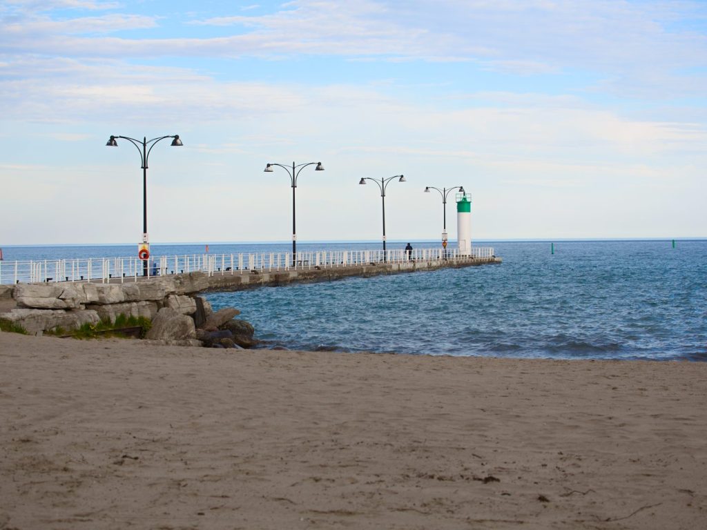 Pier and lighthouse at the beach in Oshawa, Ontario
