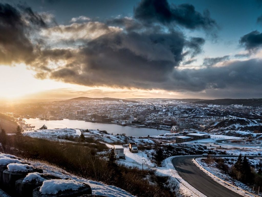 St. John's, Newfoundland and Labrador, at sunset in winter