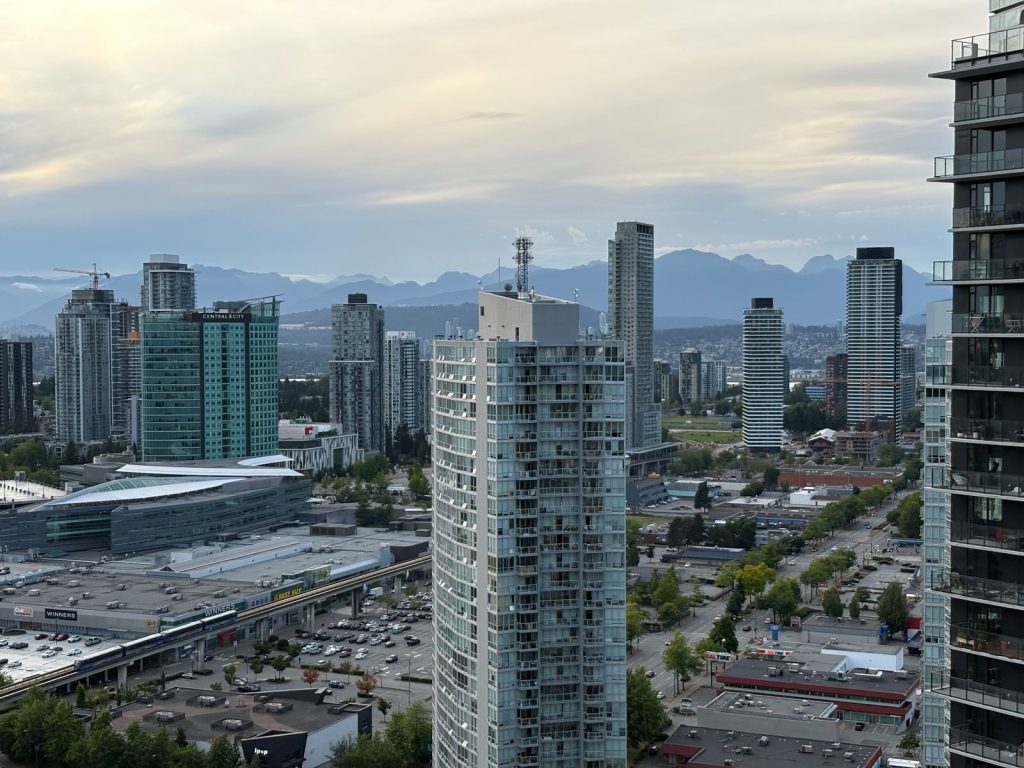Surrey, BC skyline with distant mountains