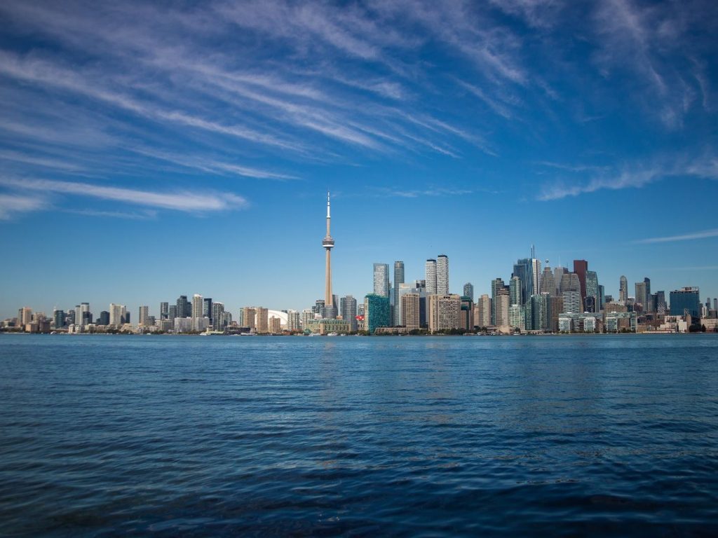 Toronto skyline and the CN Tower seen across the water
