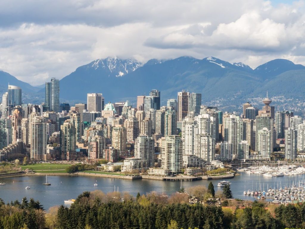 Vancouver skyline with the marina and the North Shore mountains