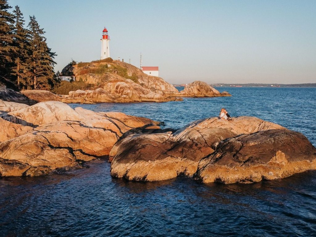 Lighthouse and rocky shore at Lighthouse Park, West Vancouver